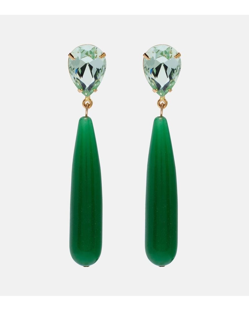 Jennifer Behr Green Caroline Embellished Drop Earrings