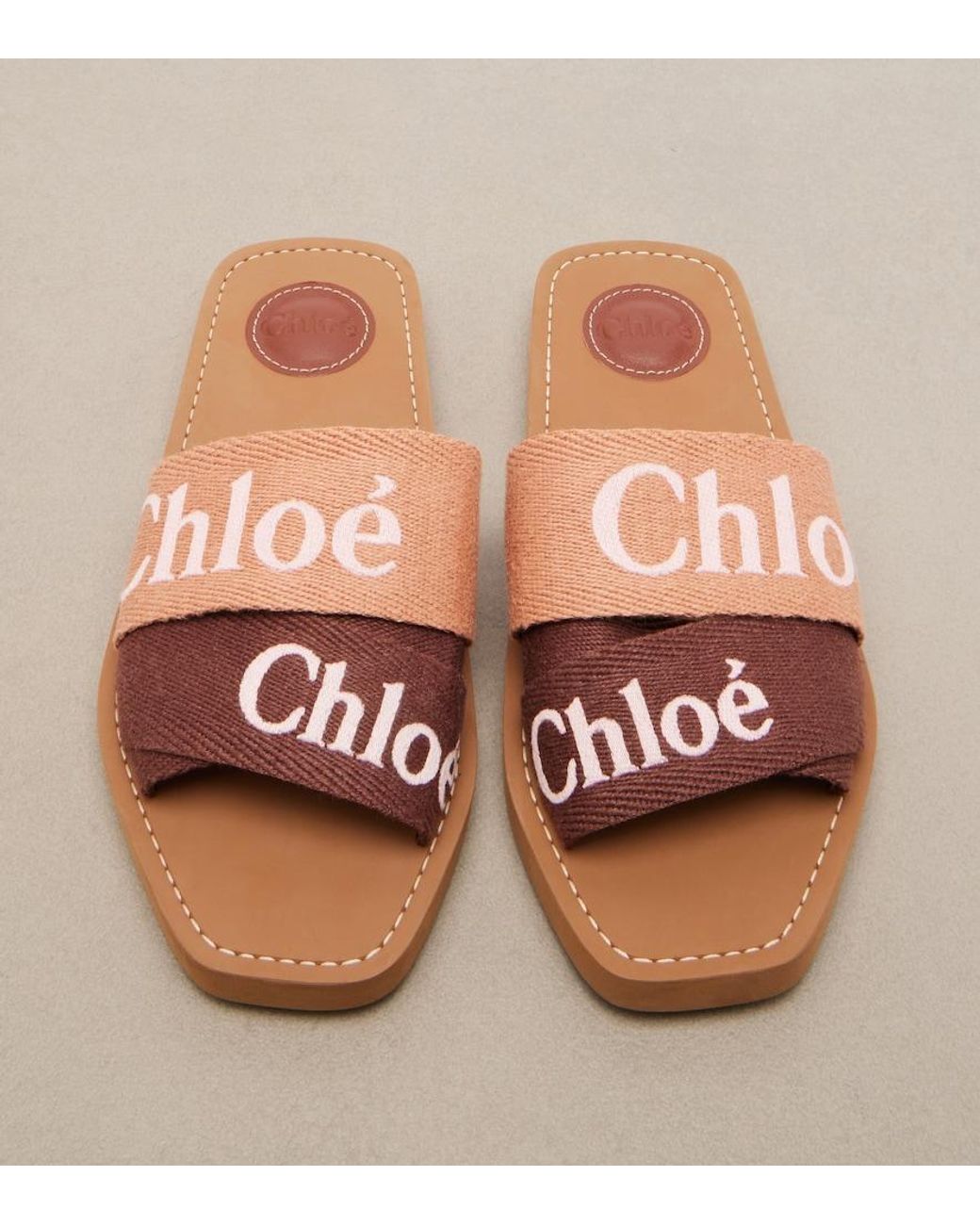 Chloé Pink Woody Canvas Slides