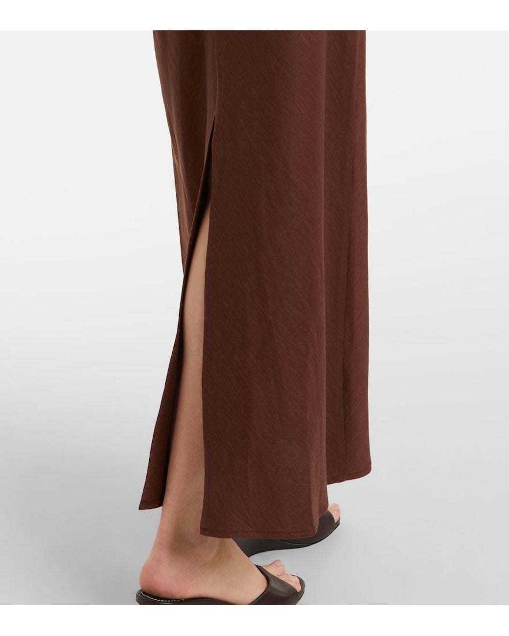 Staud Brown Amelie Linen-Blend Midi Dress