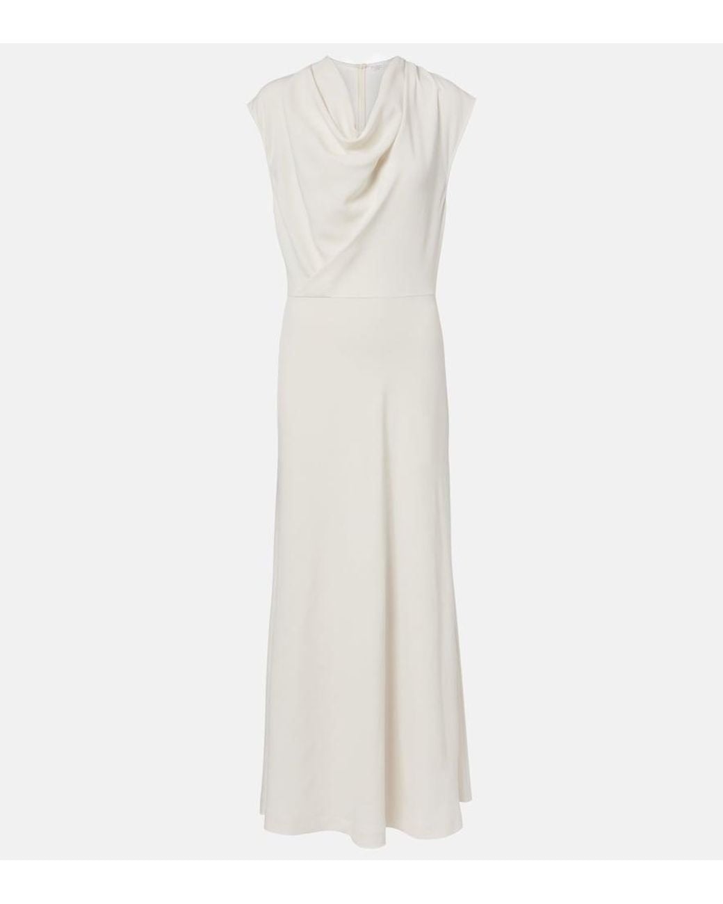 Brunello Cucinelli White Draped Wool-Blend Maxi Dress