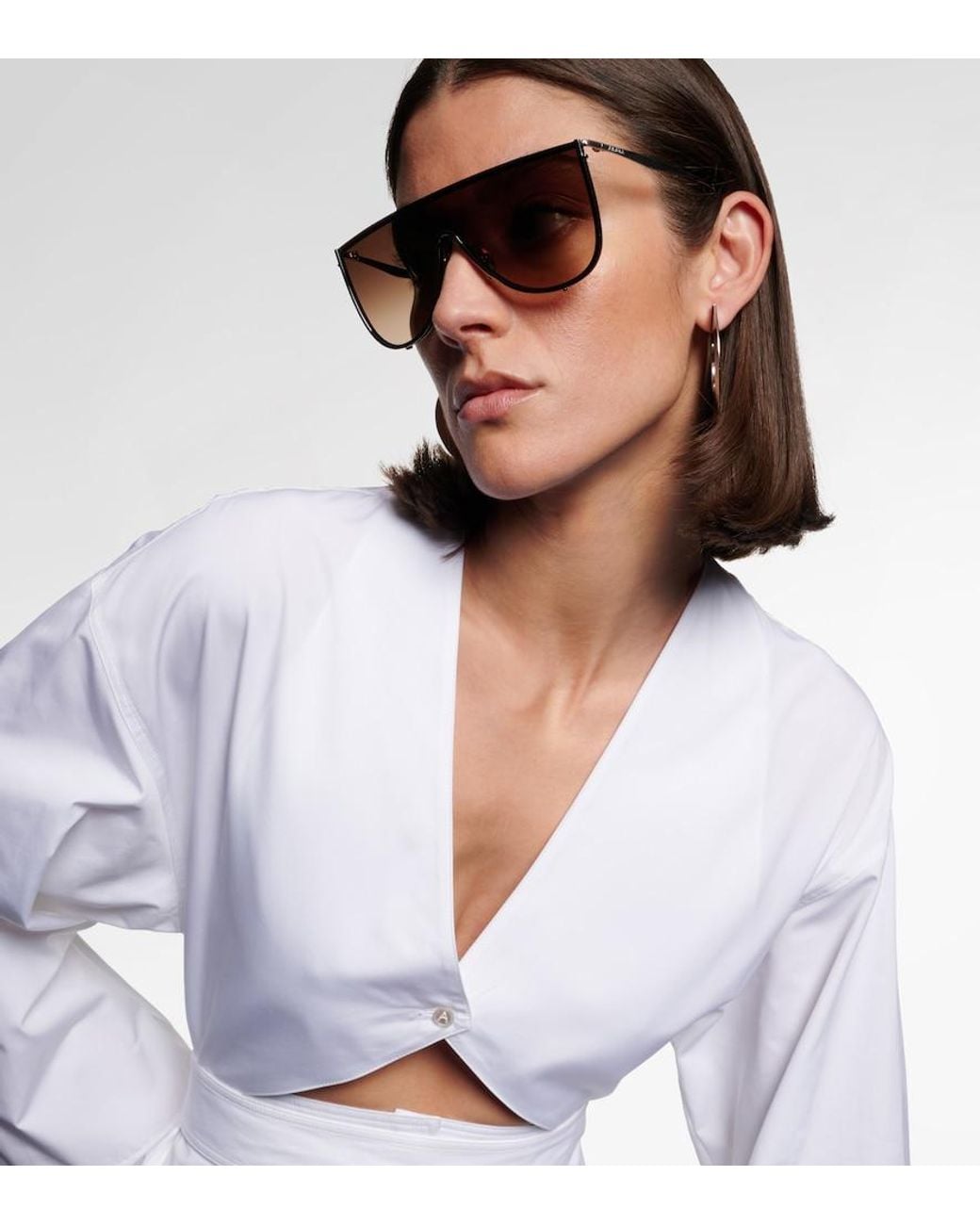Alaïa Brown Lettering Logo Flat-Top Sunglasses