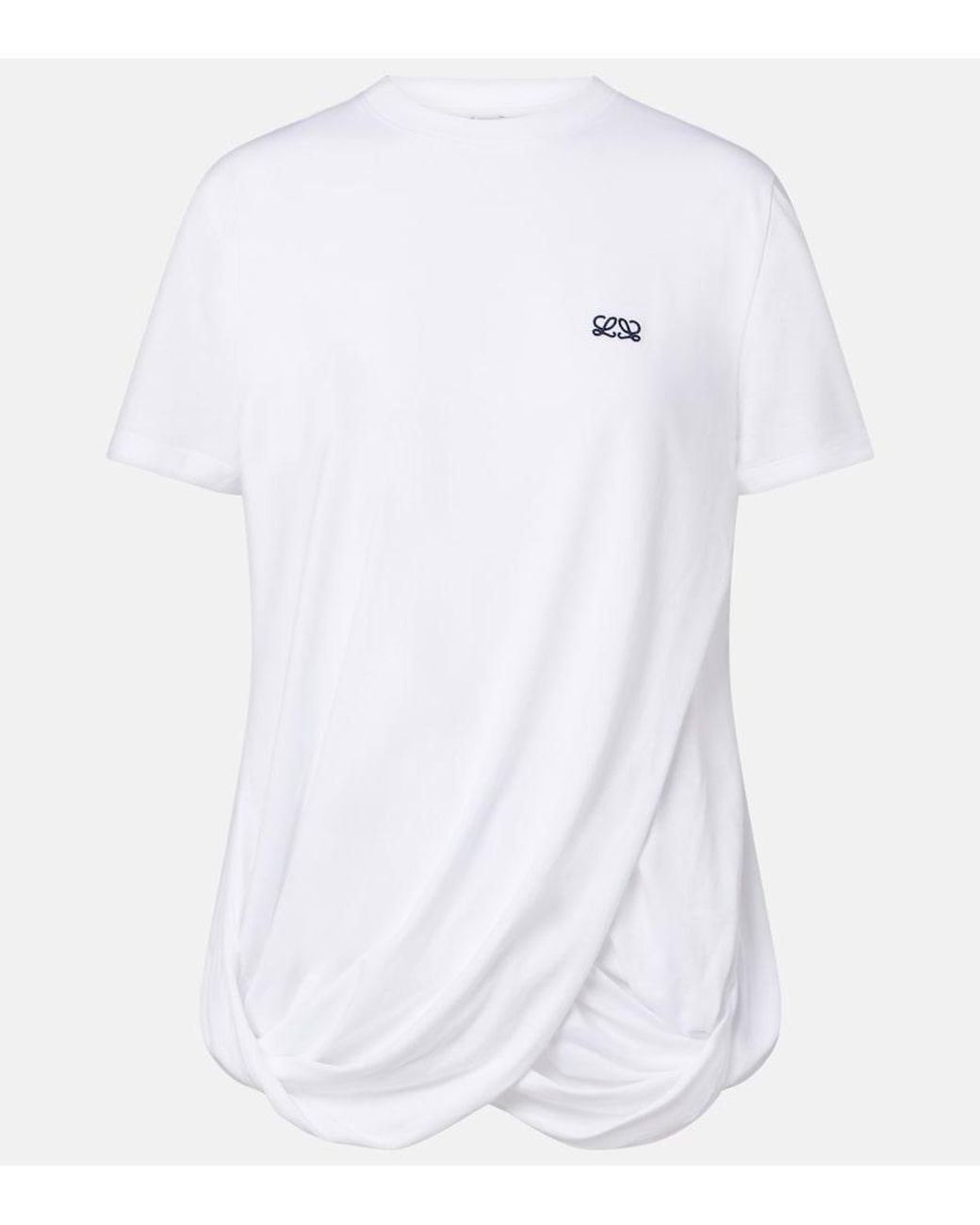 Loewe White Double L Draped Cotton T-Shirt