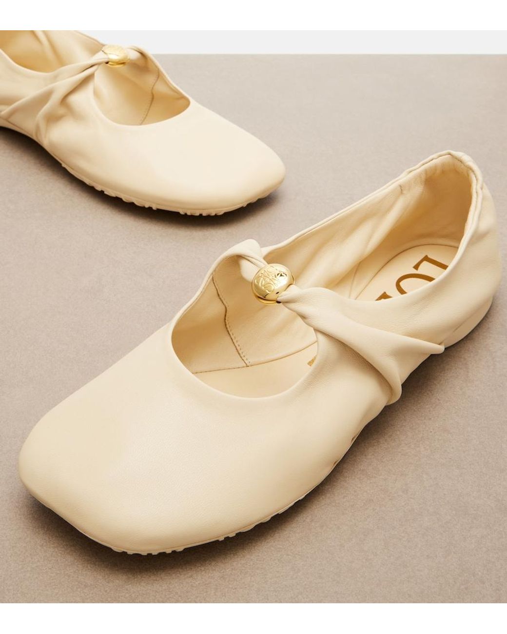 Loewe Natural Pebble Soft Leather Mary Jane Flats