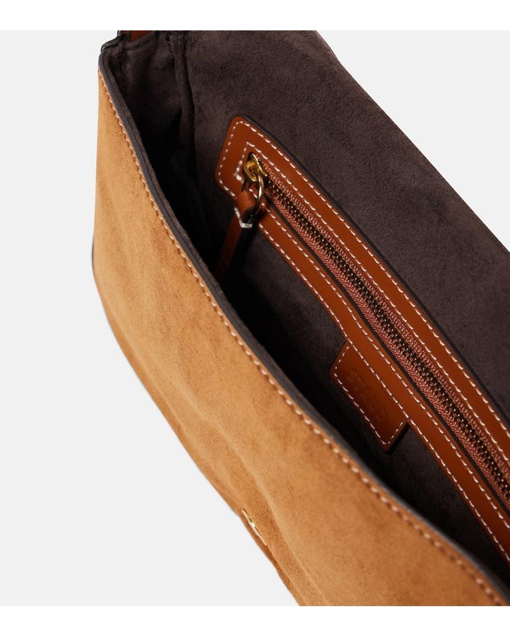 Staud Brown Suede Snap-Clasp Shoulder Bag