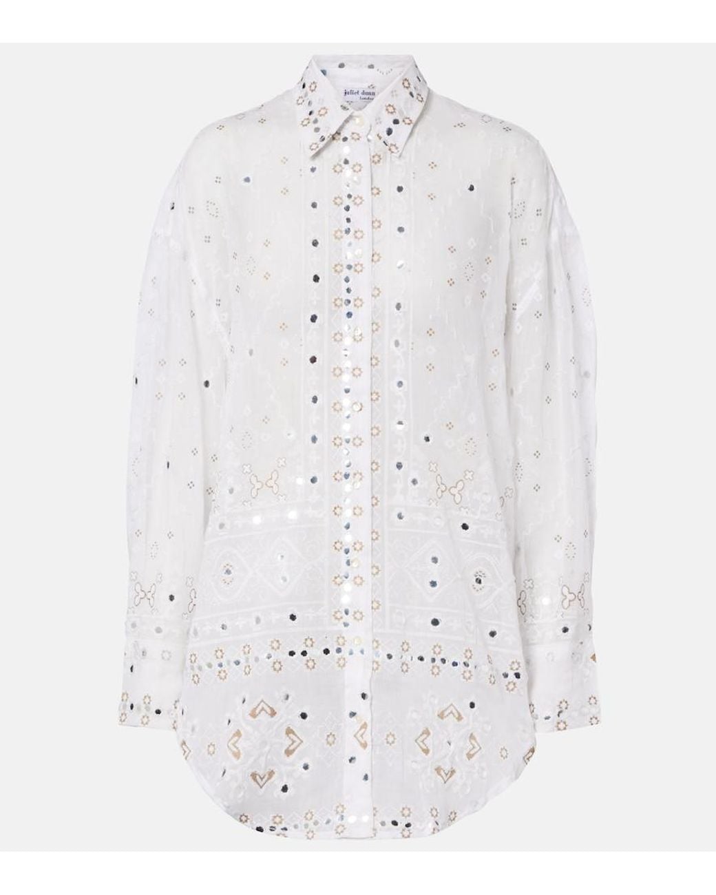 Juliet Dunn White Embellished Cotton Shirt