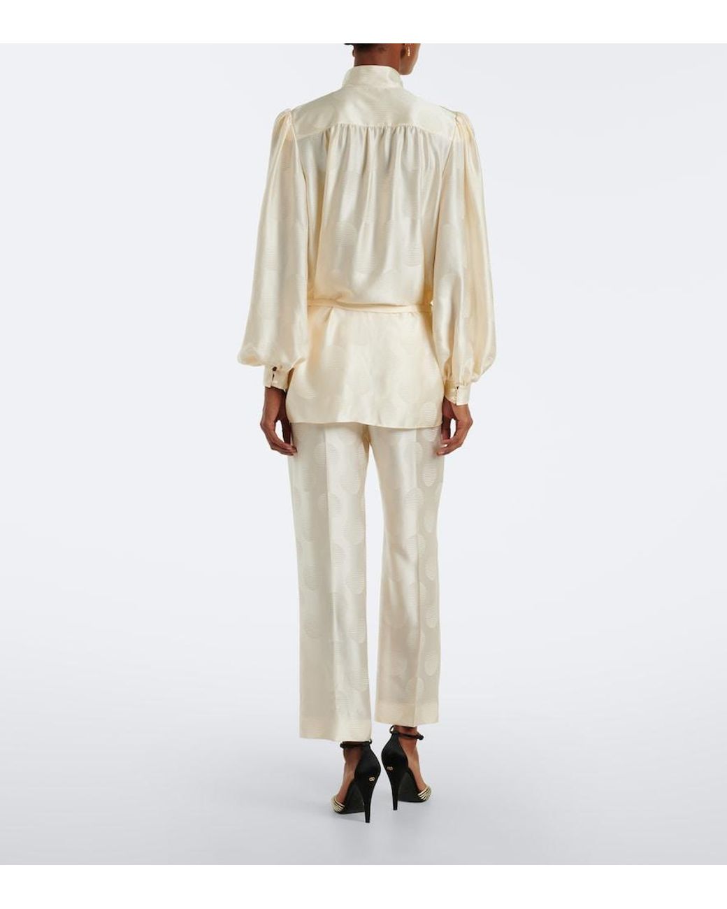 Valentino Garavani White Polka-Dot Silk Jacquard Slim Pants
