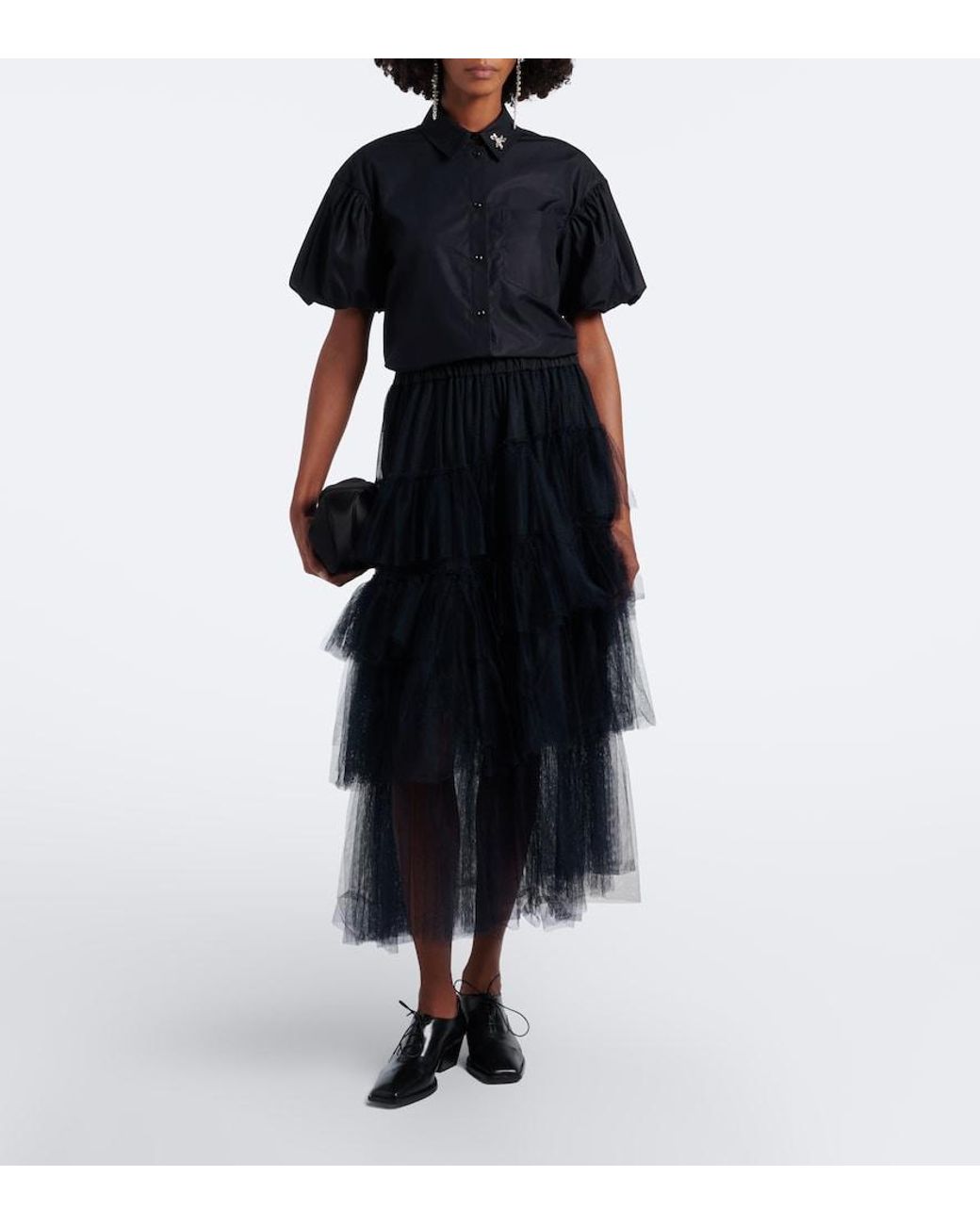 Simone Rocha Black Embellished Cotton Poplin Shirt