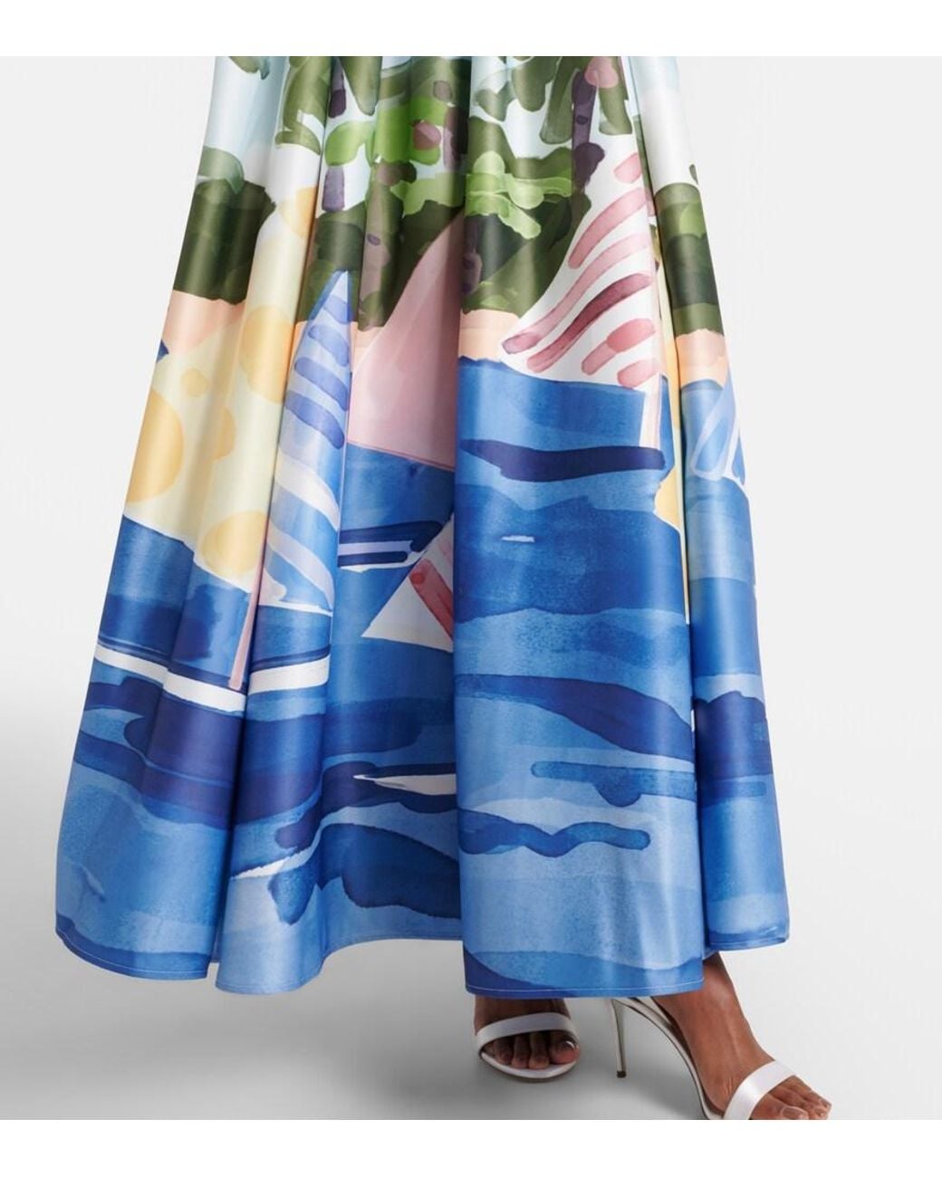 LEO LIN Blue Printed Pleated Maxi Skirt
