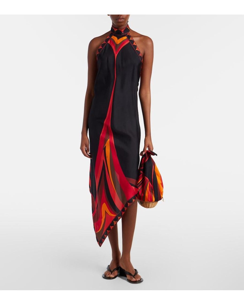 Emilio Pucci Red Printed Halterneck Silk-Twill Midi Dress