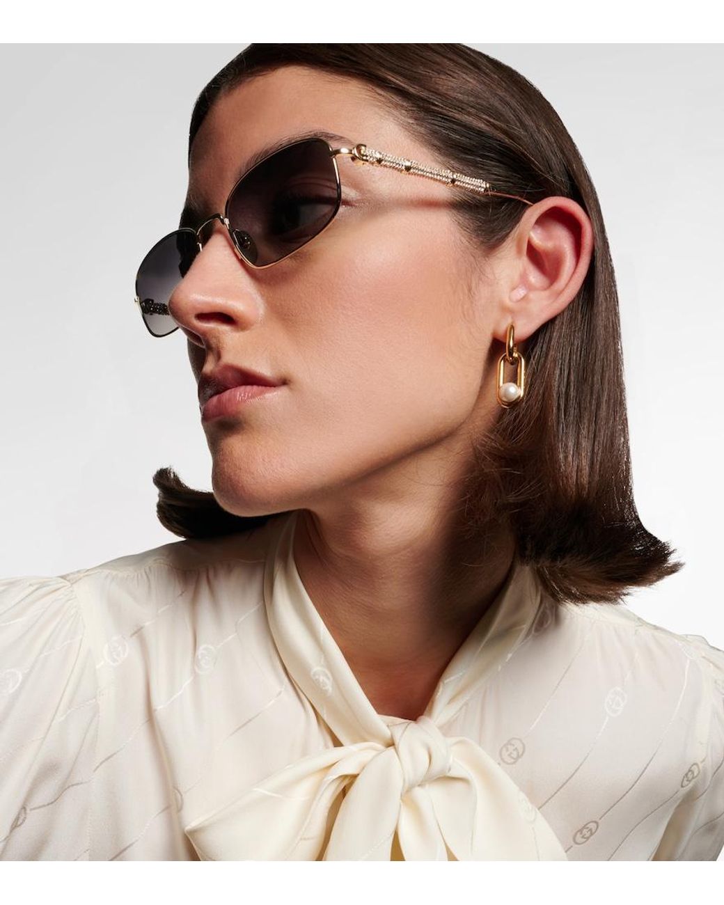 Gucci Gray Bamboo Crystal-Embellished Rectangular Sunglasses