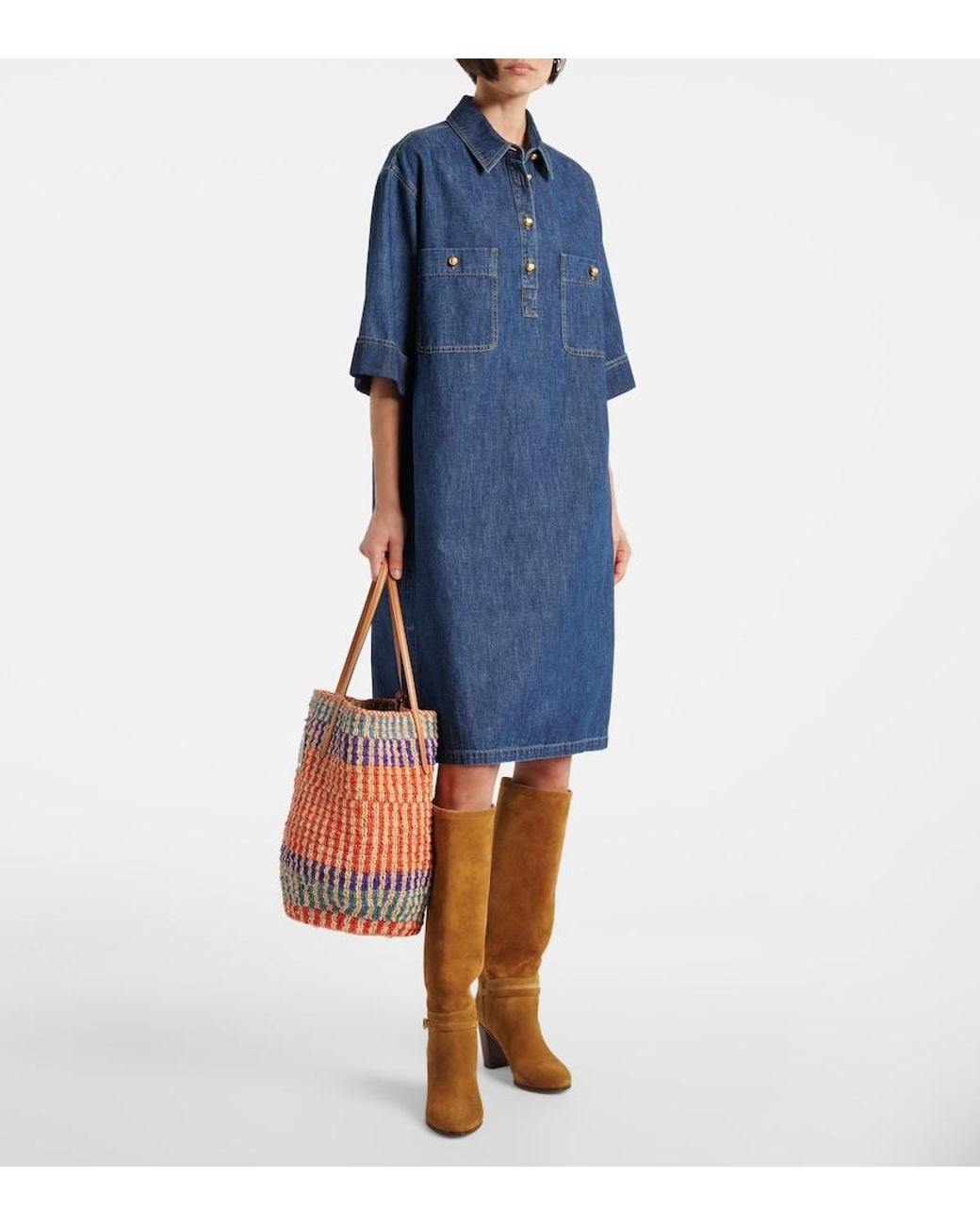 Valentino Garavani Blue Denim Shirt Dress