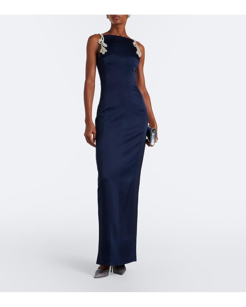Rachel Gilbert Blue Oryx Embellished Crepe Gown