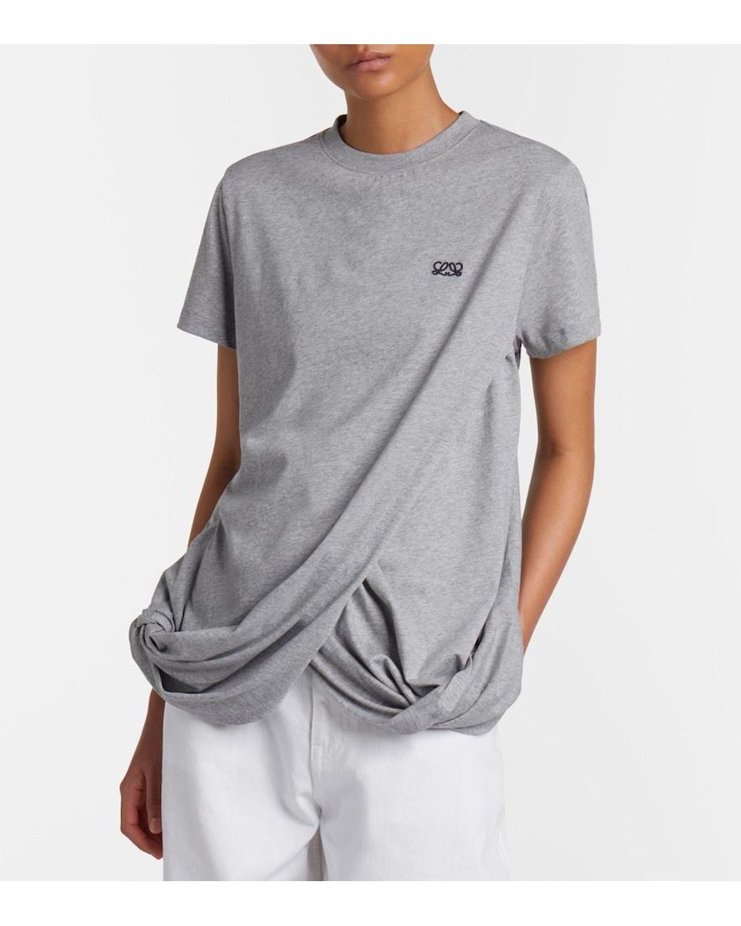 Loewe Gray Double L Draped Cotton Jersey T-Shirt