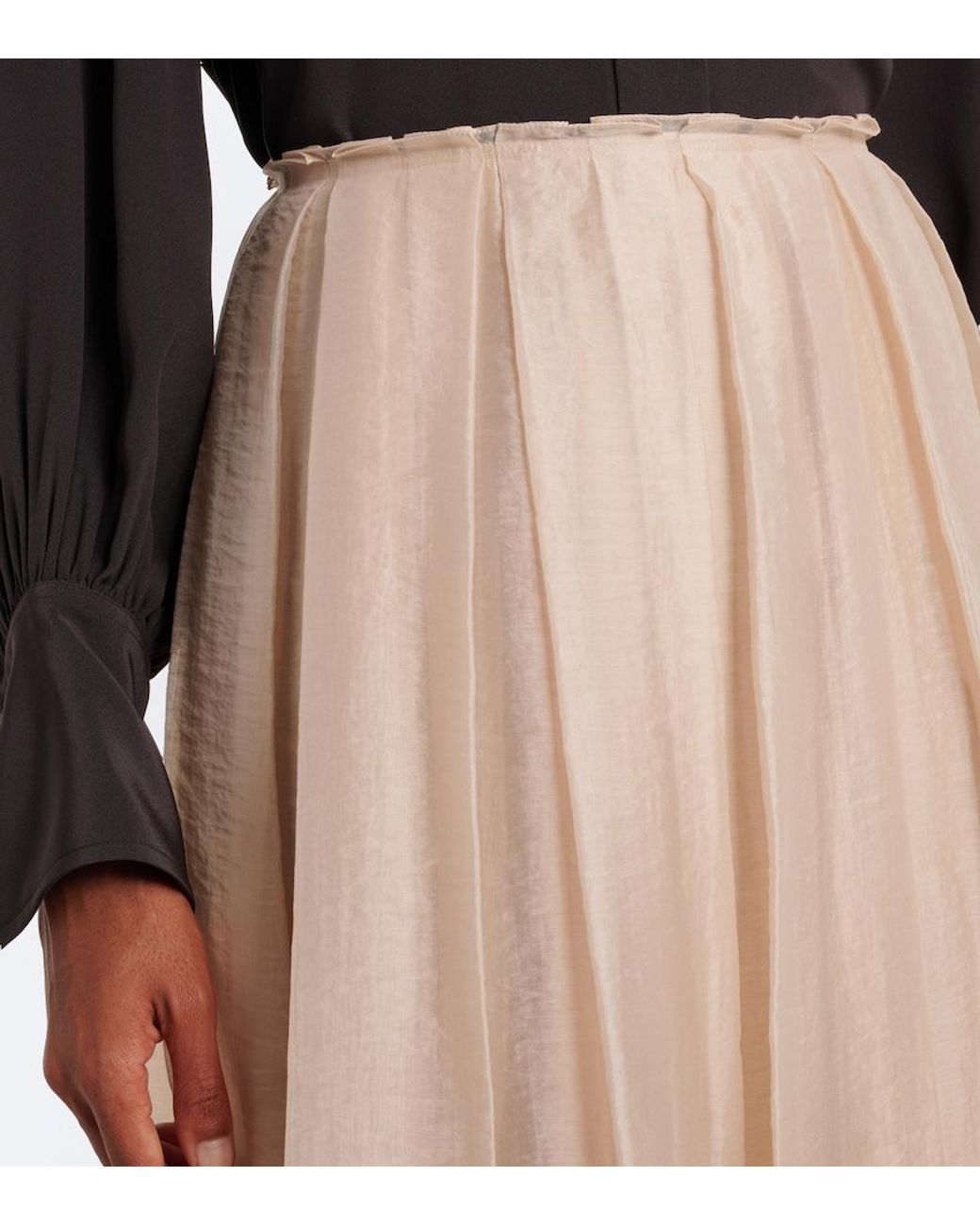 Vince Natural Layered Pleated Midi Skirt