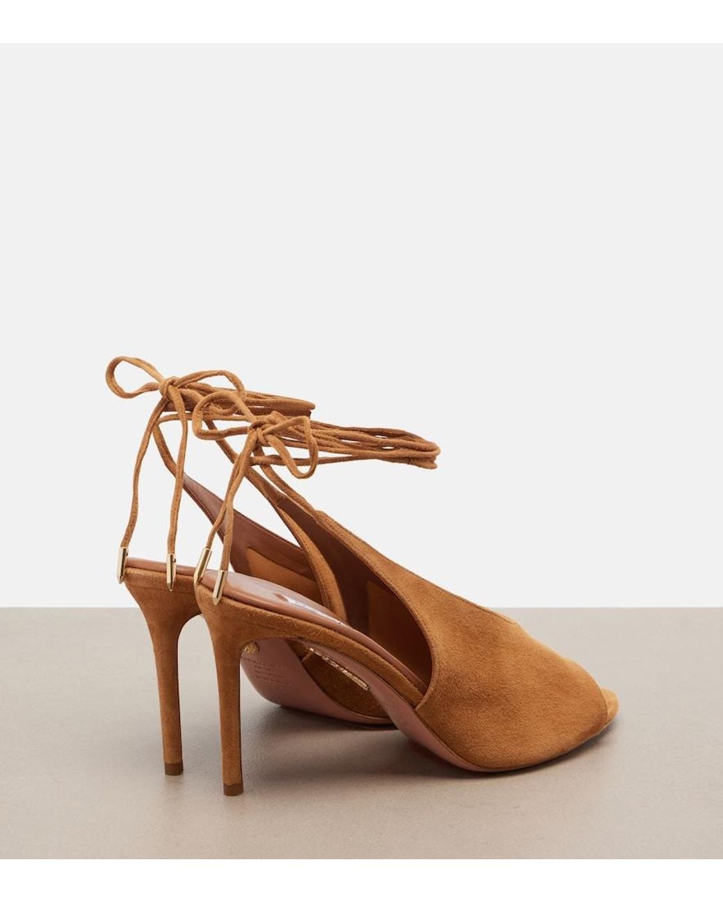 Aquazzura Brown Lais Suede Peep-Toe Slingback Pumps