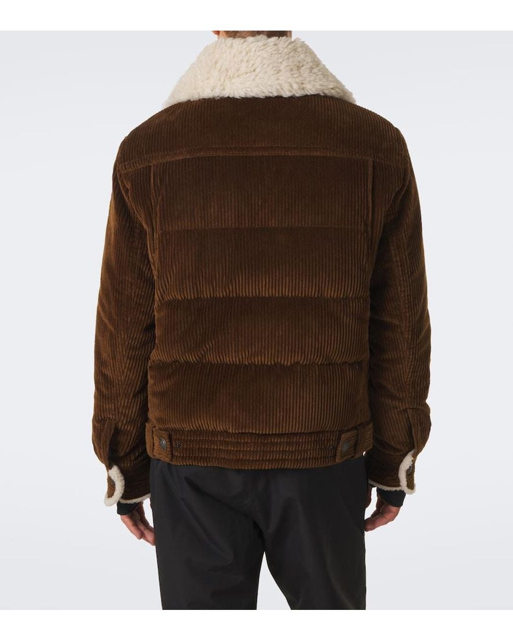 Moncler Brown Shearling-Trimmed Corduroy Down Jacket for men