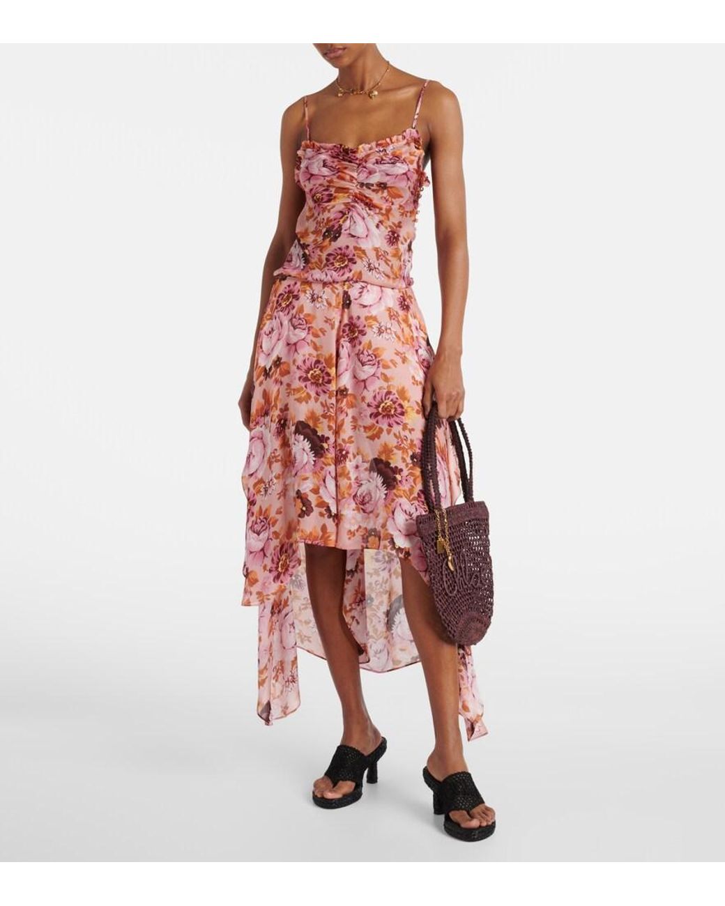 Chloé Red Ruched Floral Silk Camisole
