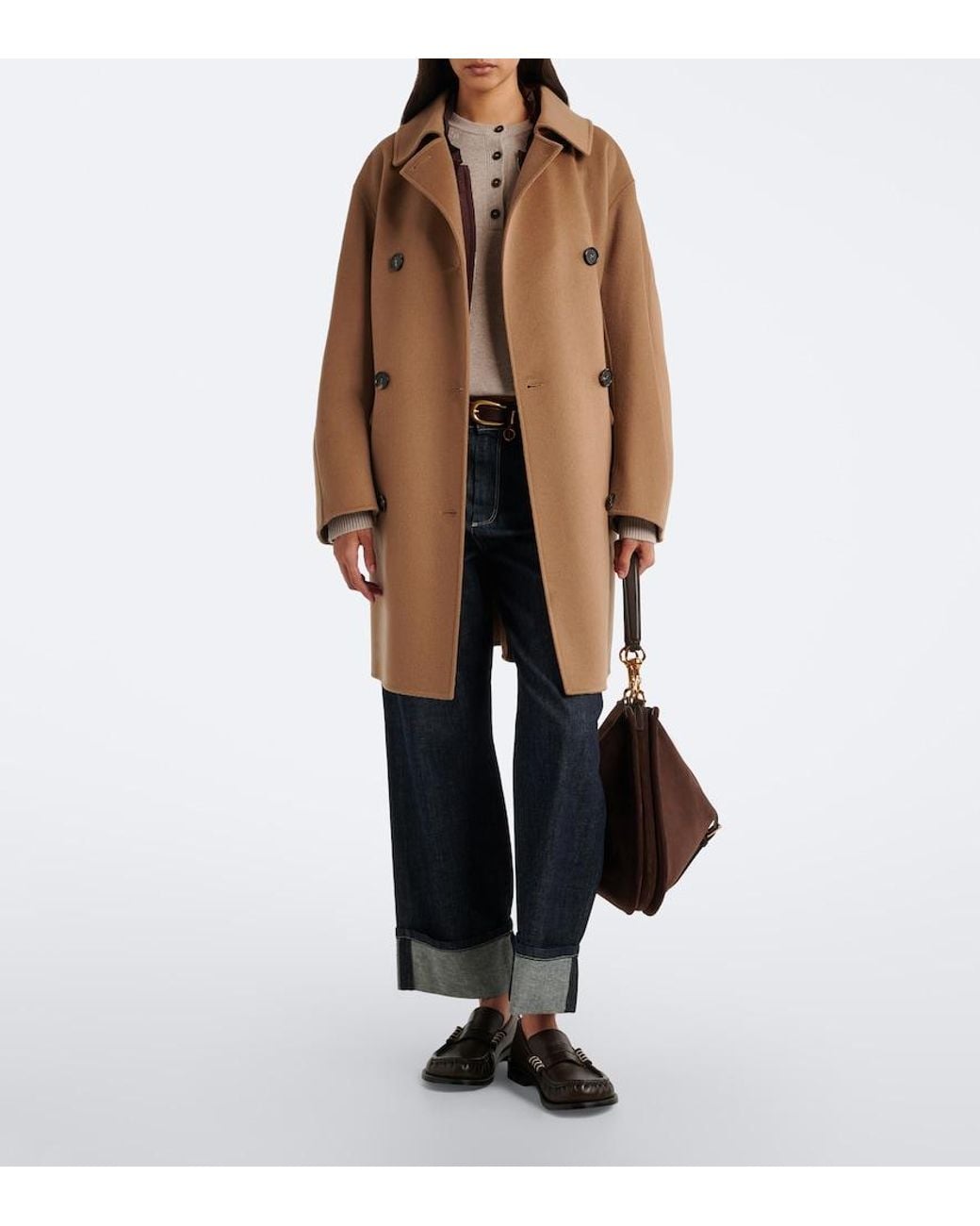 Max Mara Brown Double-Breasted Virgin Wool Coat