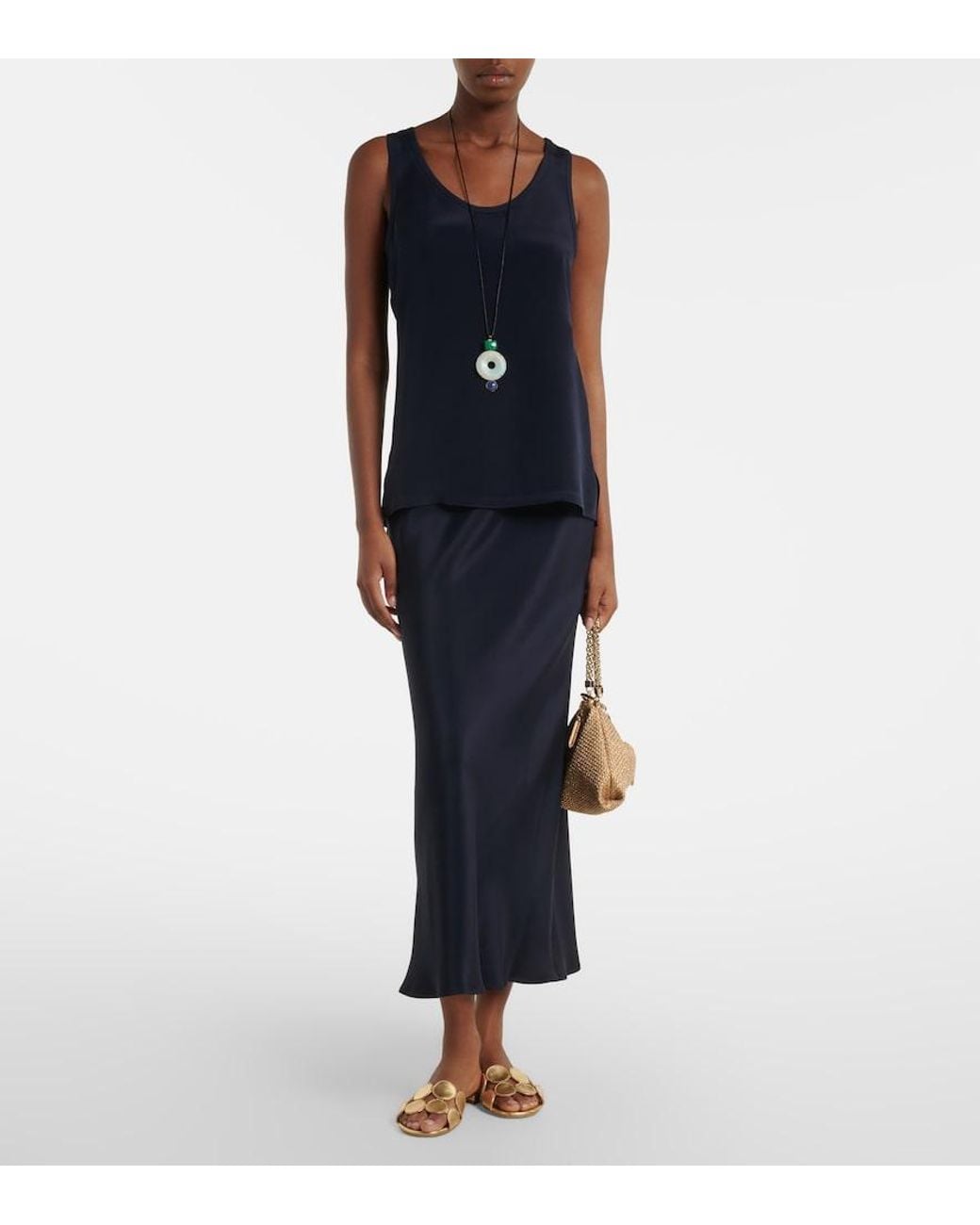 Max Mara Blue Sospiro Silk Satin Maxi Skirt