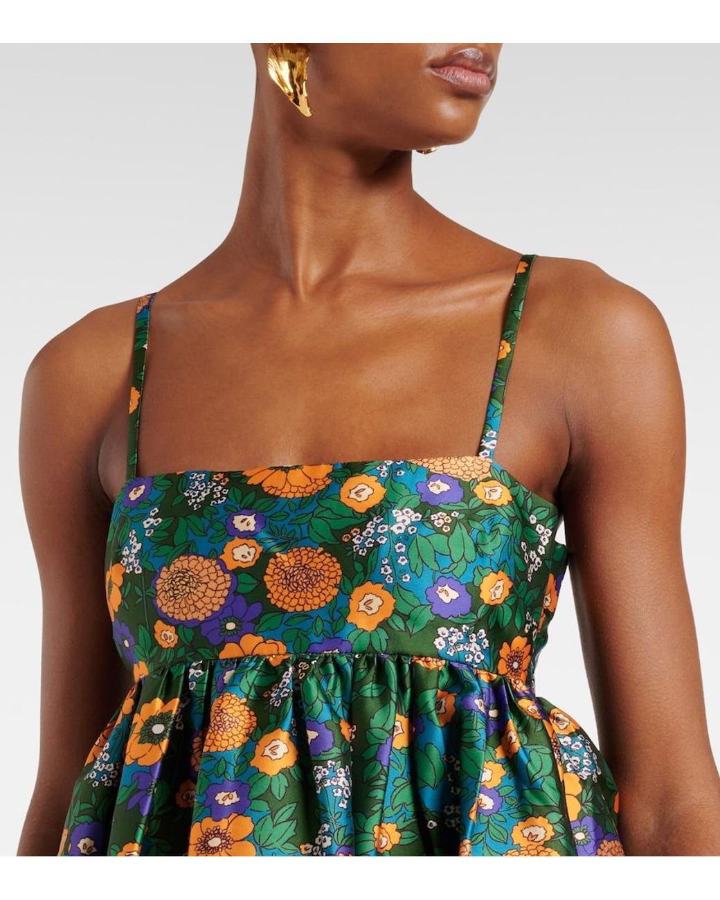 ALÉMAIS Green Printed Open-Back Midi Dress