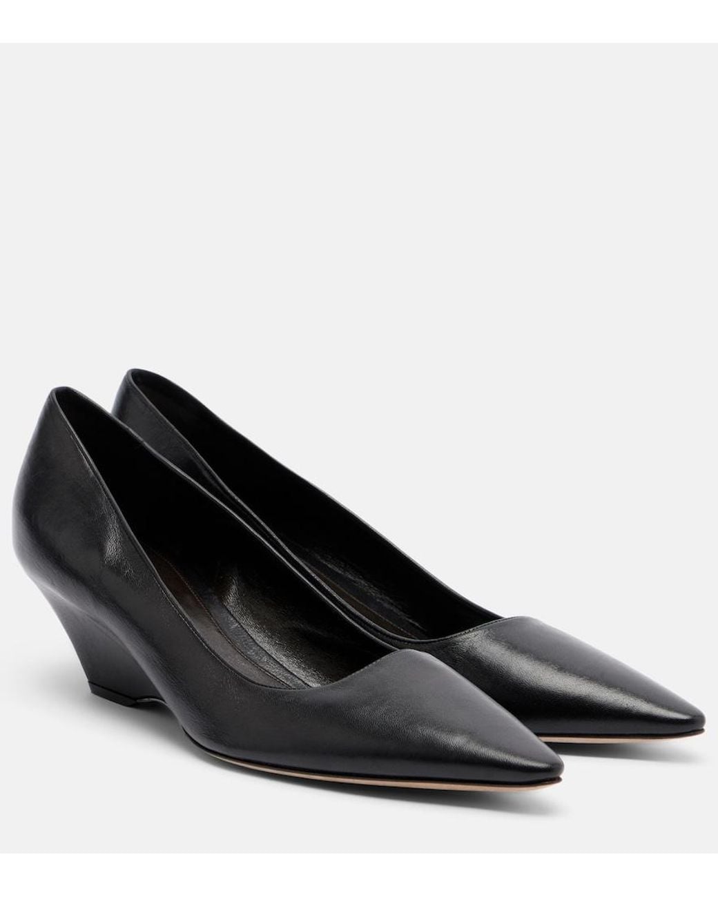 The Row Black Liisa Leather Wedges