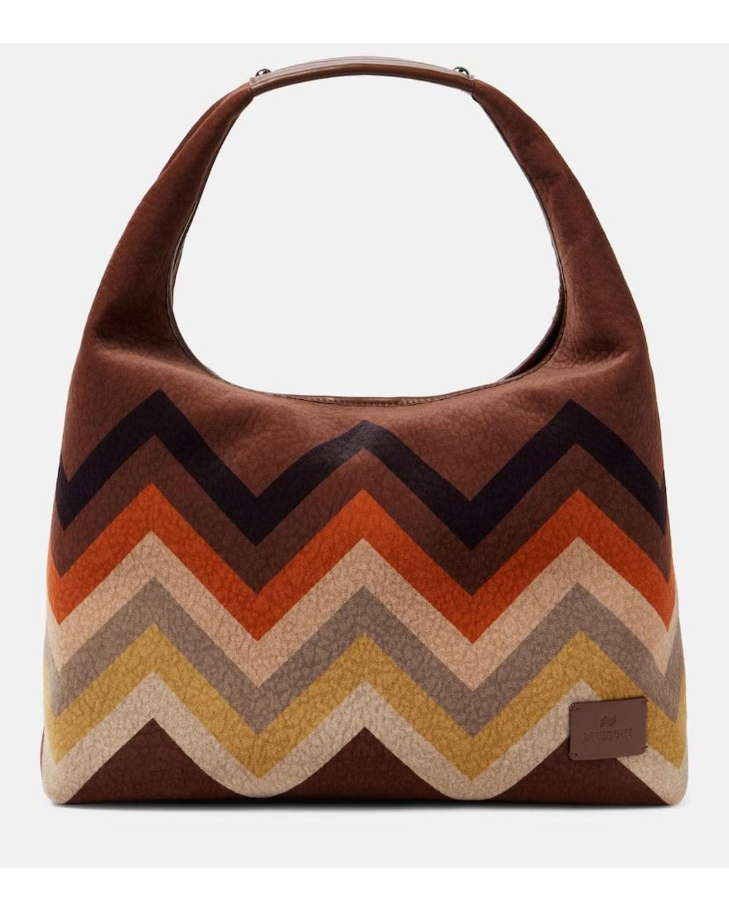 Missoni Zigzag Leather-Trimmed Velvet Tote Bag in Brown | Lyst