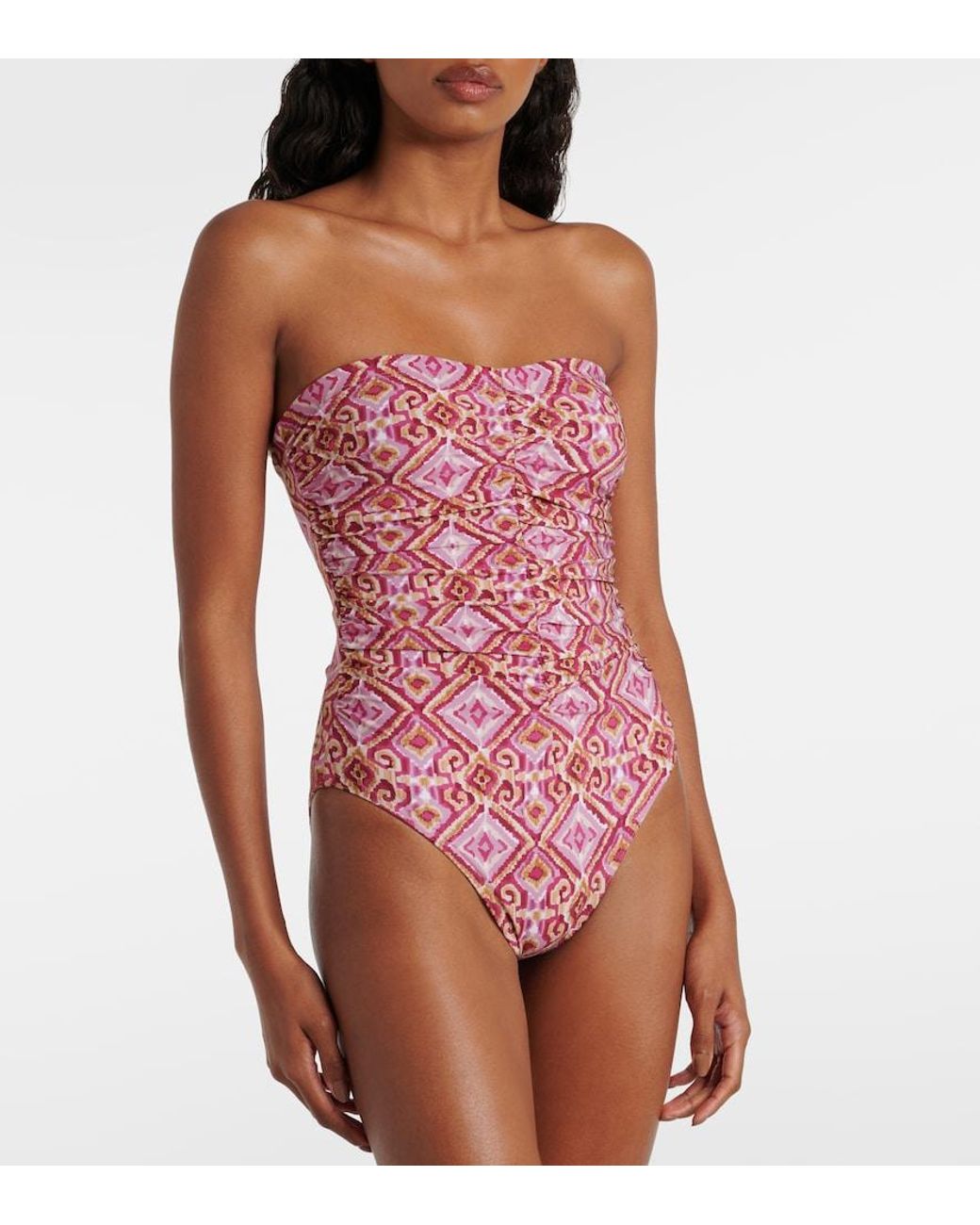 Karla Colletto Red Ruched Strapless Swimsuit