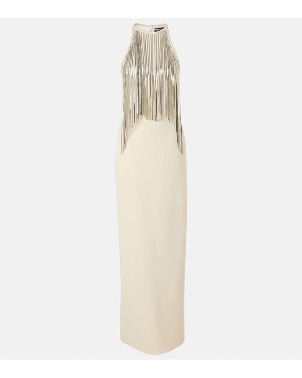 David Koma White Chain-Trimmed Crepe Gown
