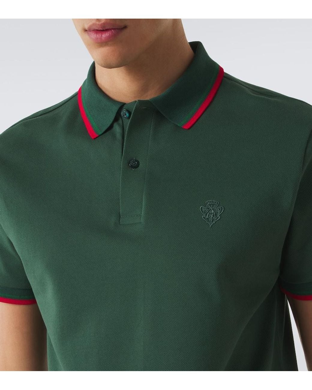 Gucci Green Cotton-Blend Pique Polo Shirt for men