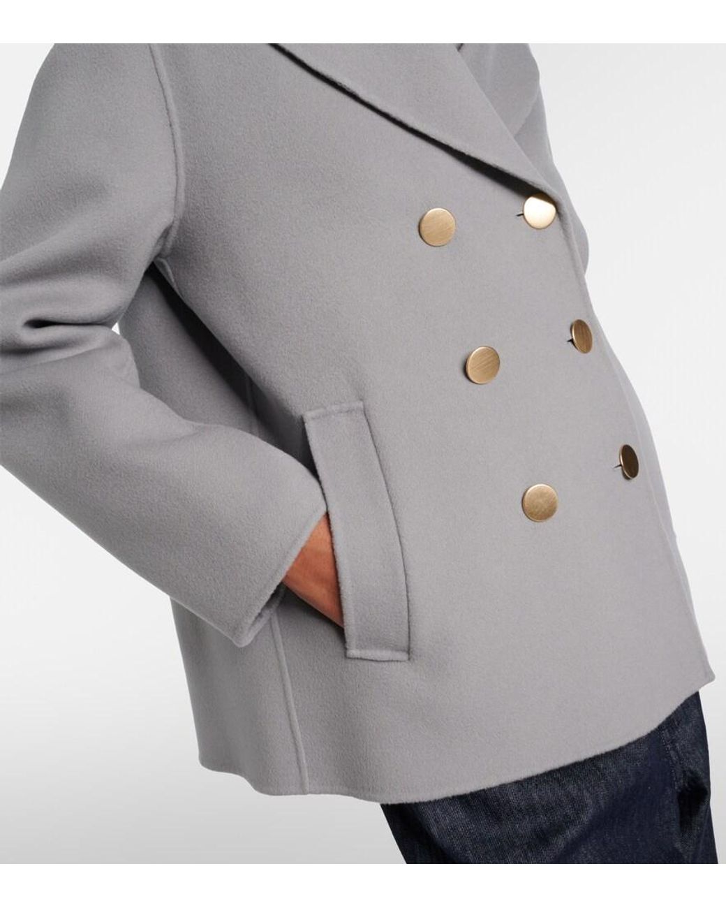 Max Mara Gray Margot Double-Breasted Virgin Wool Jacket