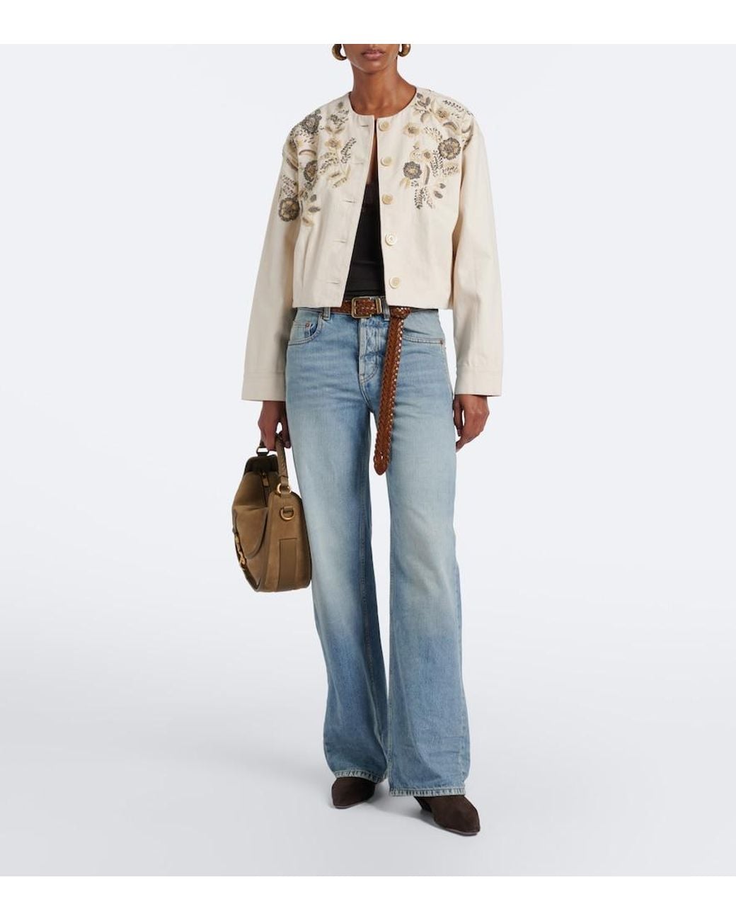 Veronica Beard Natural Emeren Embroidered Cotton Jacket