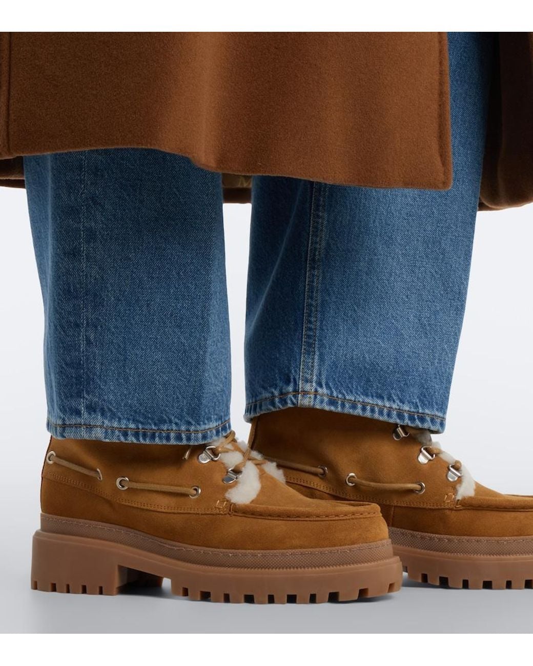 Yves Salomon Natural Shearling-Lined Suede Lace-Up Boots