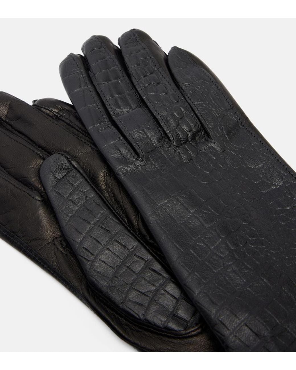 Totême Black Croc-Effect Leather Gloves