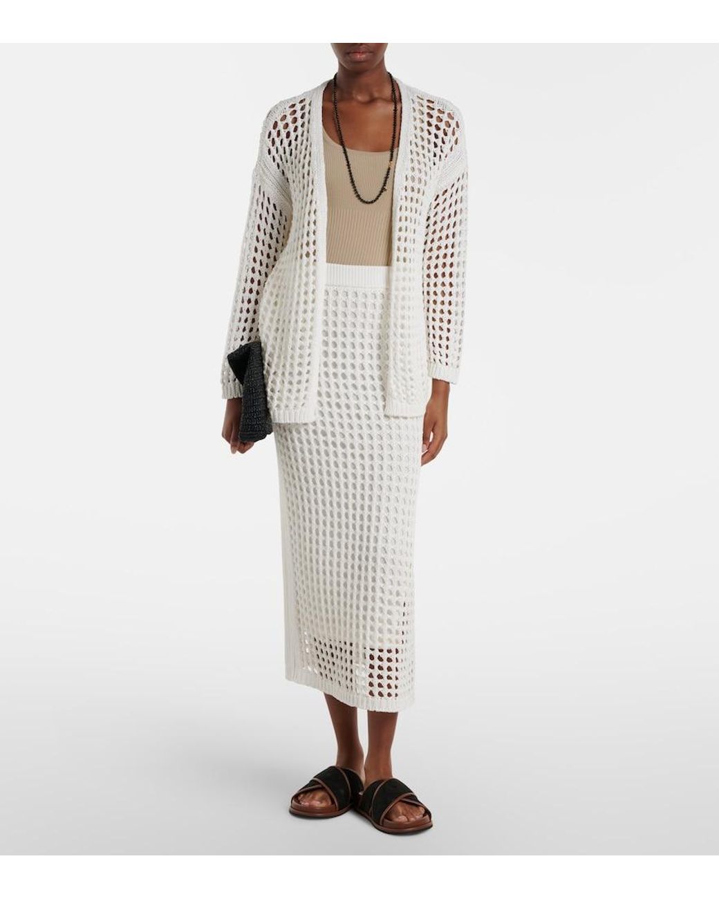 Max Mara White Gelo Open-Knit Cotton Wrap Cardigan