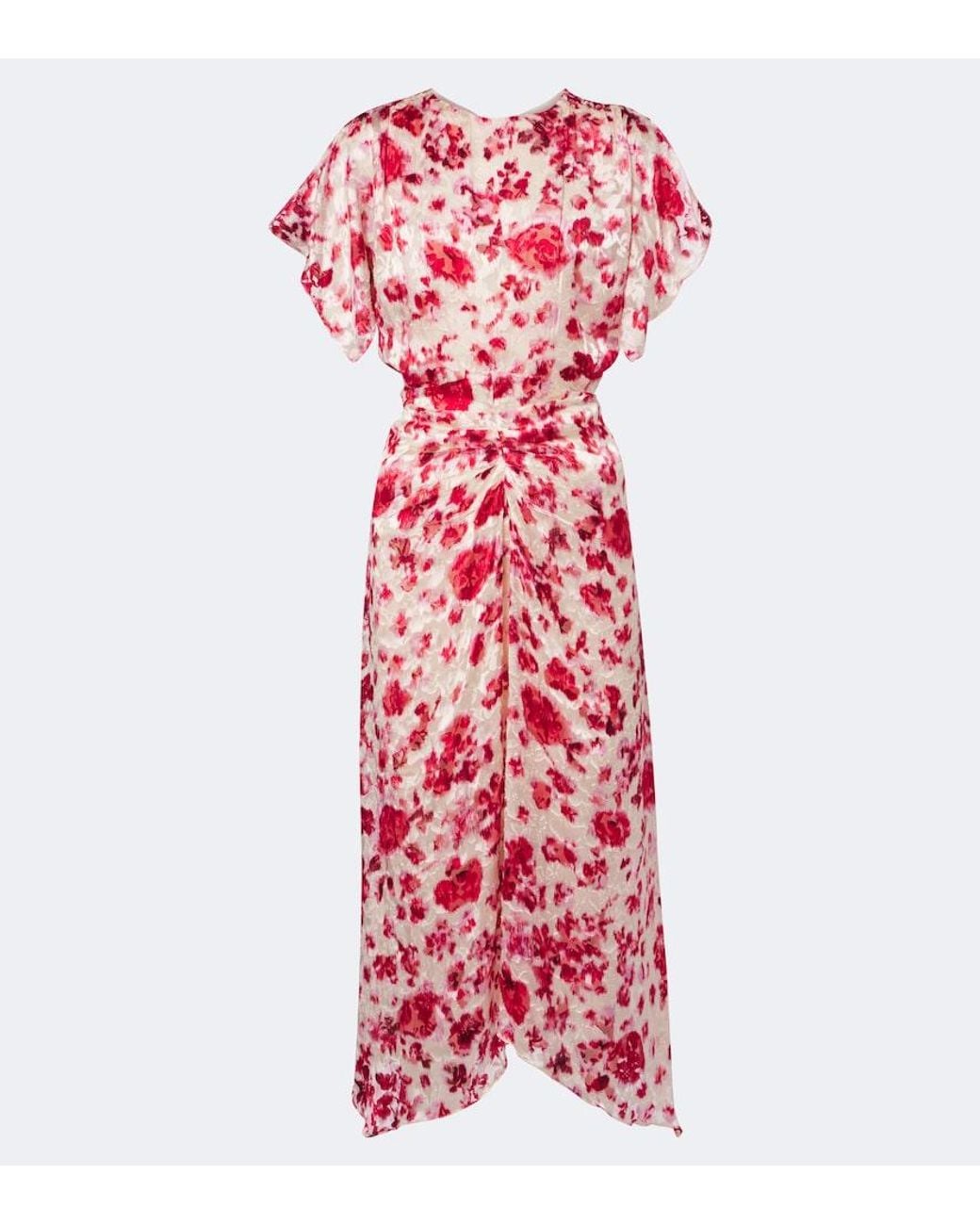 Isabel Marant Red Herva Floral Devore Georgette Midi Dress