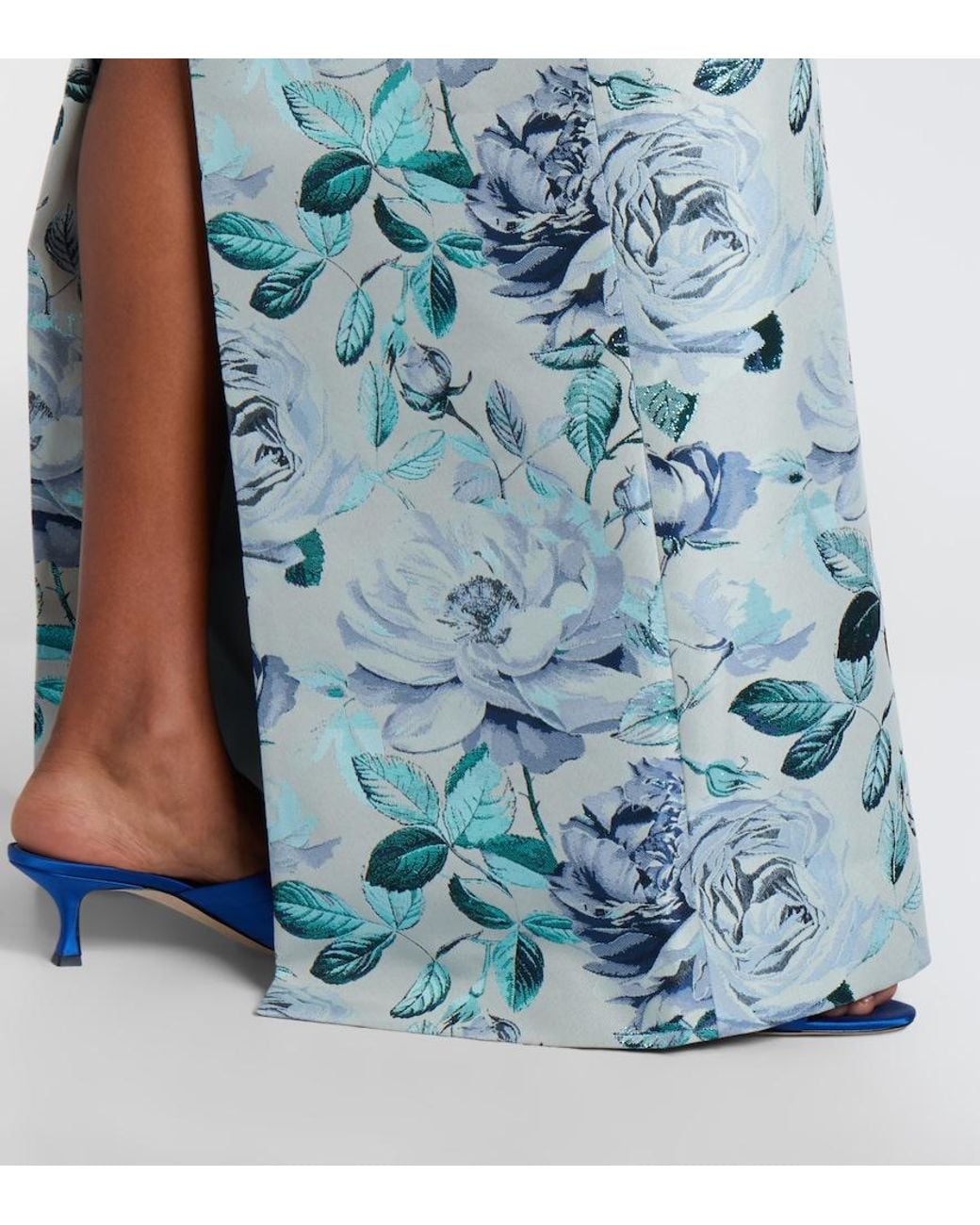 Markarian Blue Robin Belted Floral Brocade Gown