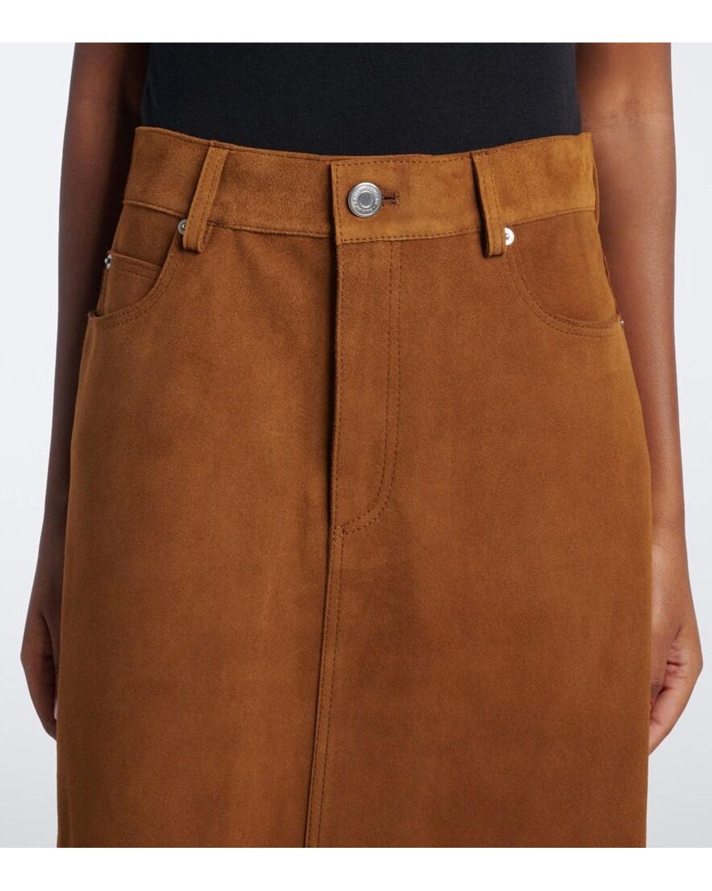 AMI Brown Suede Midi Skirt