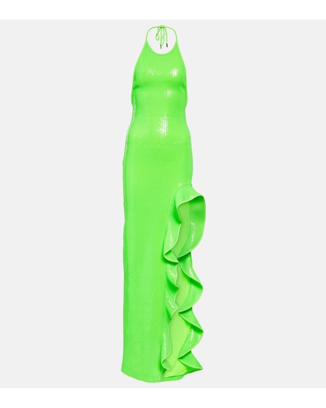 David Koma Green Sequined Halterneck Maxi Dress