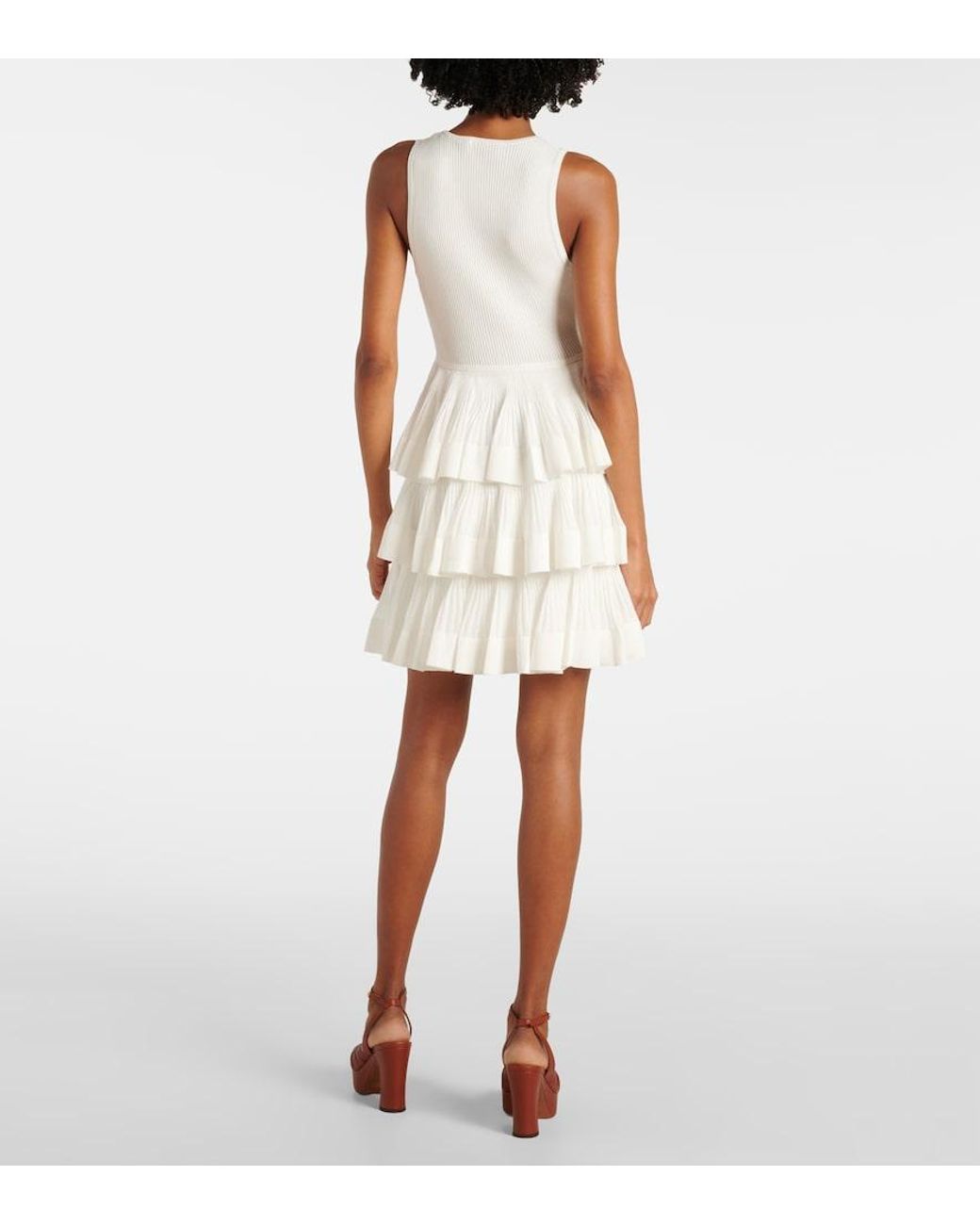 Zimmermann White Crush Ruffled Tiered Knitted Minidress