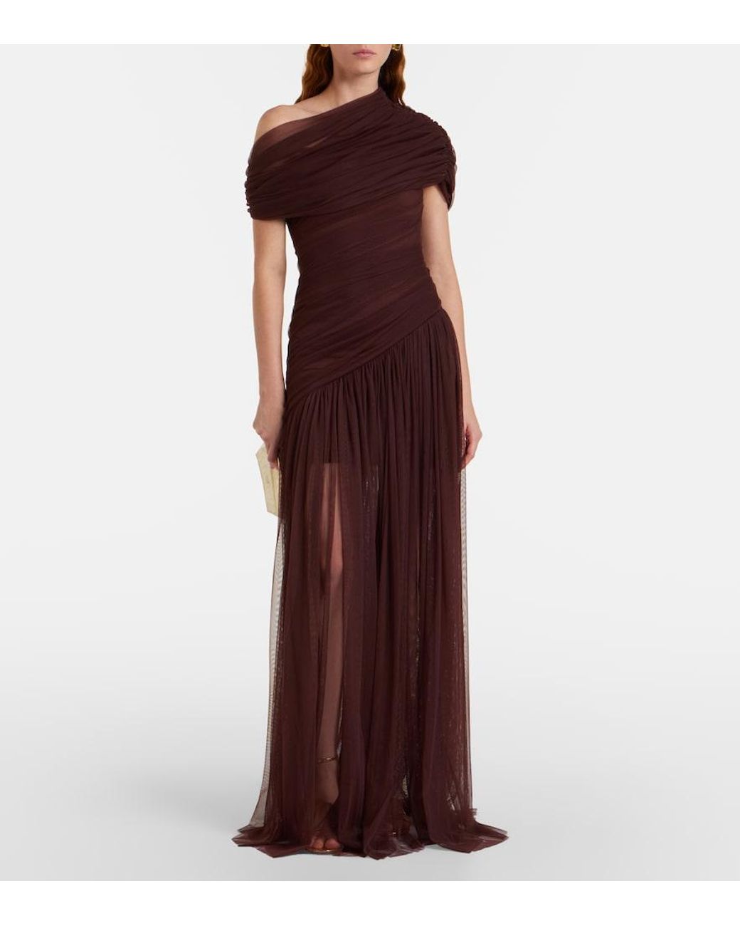 De La Vali Purple Himala Gathered Tulle Gown