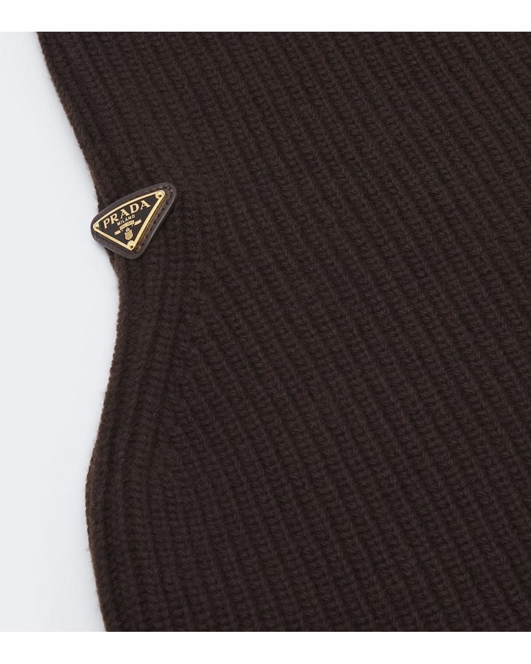 Prada Brown Ribbed-Knit Wool And Cashmere Hood