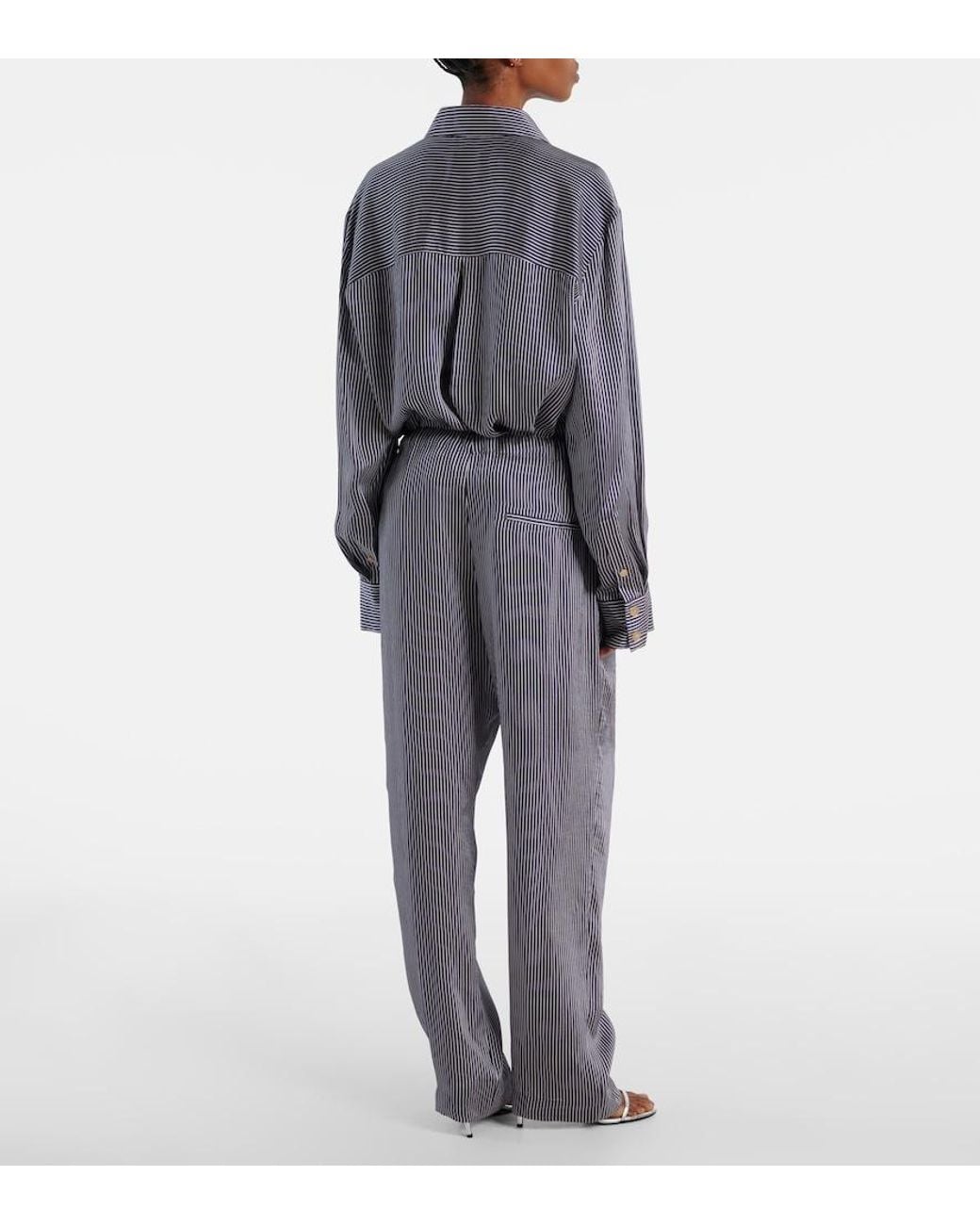 Khaite Gray Trenton Striped Straight Pants