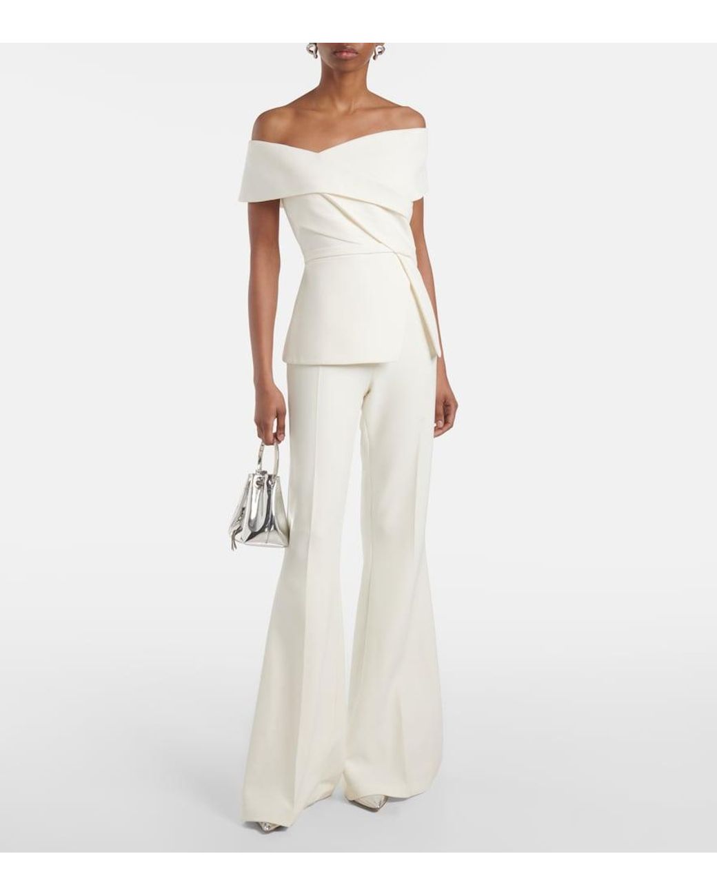 Safiyaa White Bridal Eimear Off-Shoulder Crepe Top