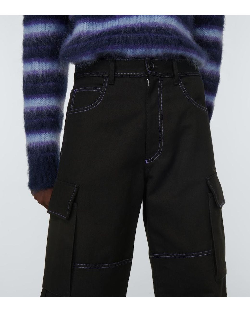 Marni Black Wide-Leg Cotton Gabardine Cargo Pants for men