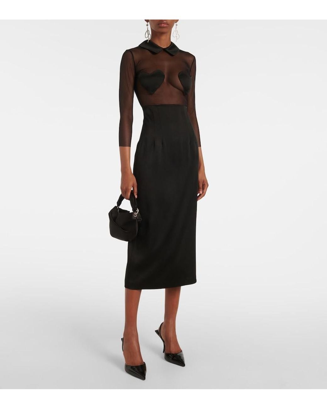 Blumarine Black Mesh And Satin Midi Dress