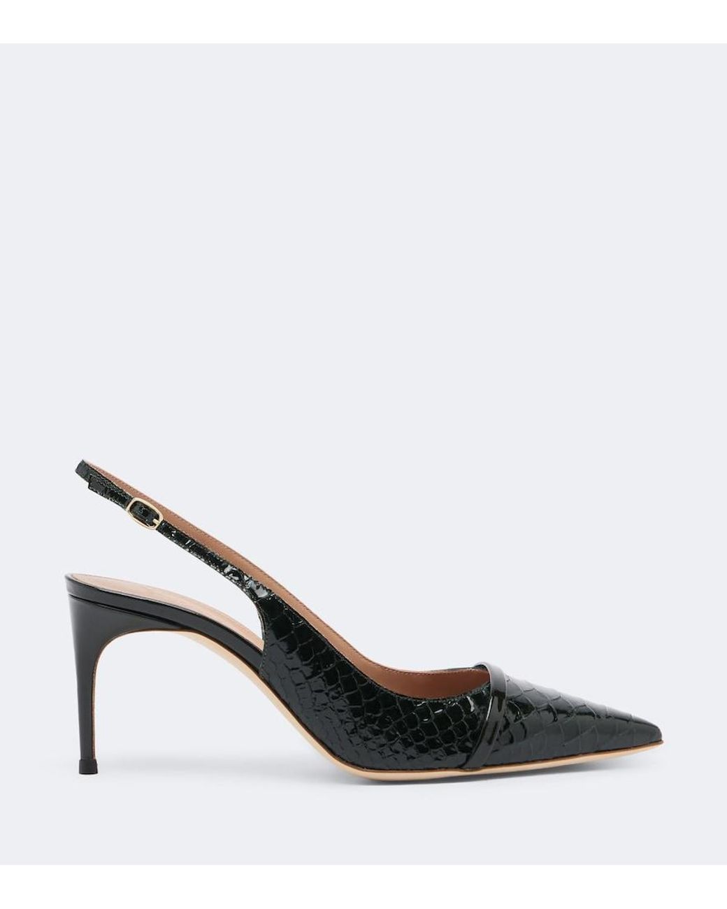 Malone Souliers Metallic Schiffer Patent Leather Slingback Pumps