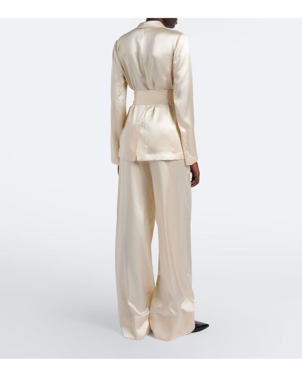 Joseph White Dijon Silk Satin Wide-Leg Pants
