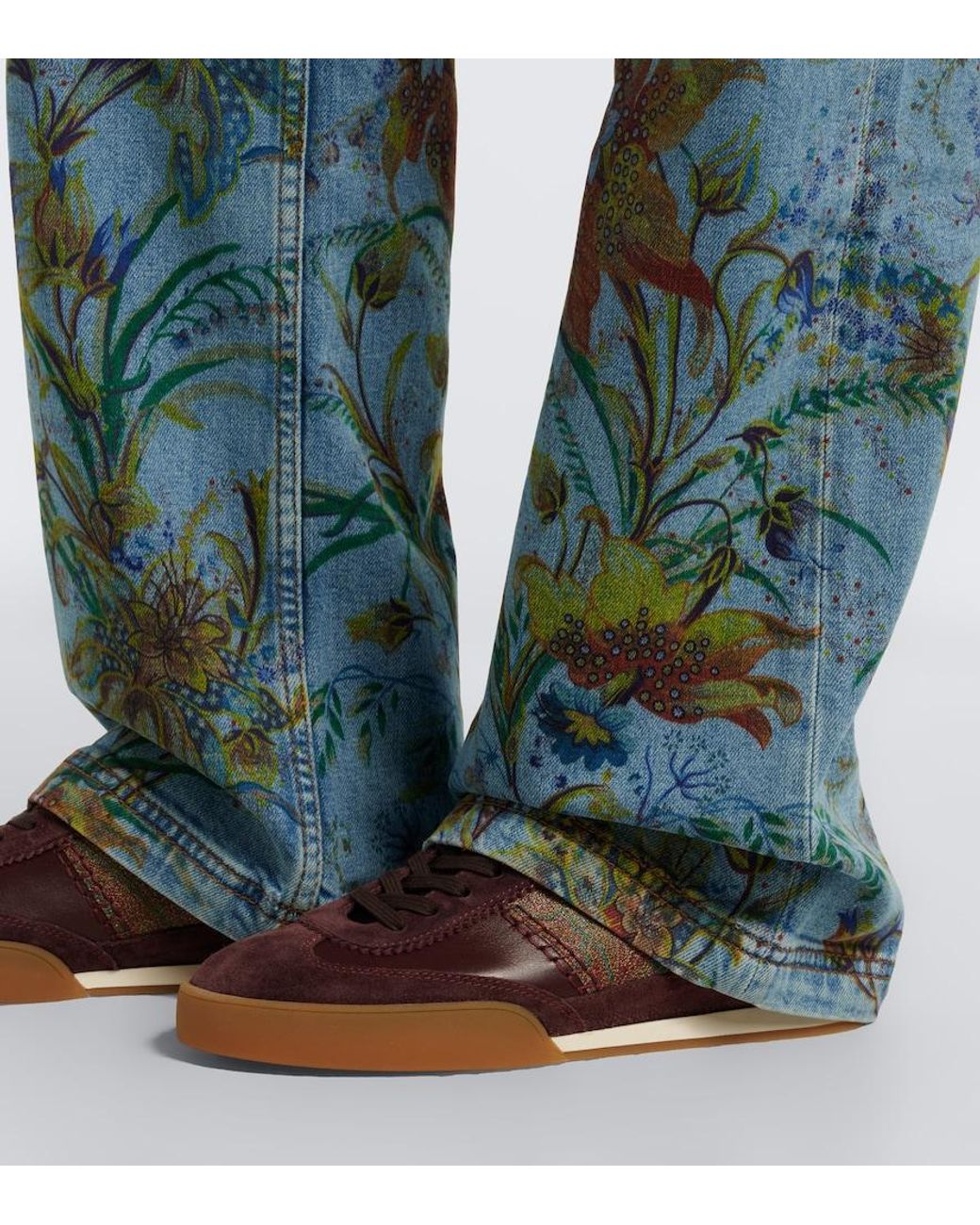 Etro Brown Pegaso Suede-Trimmed Leather Sneakers
