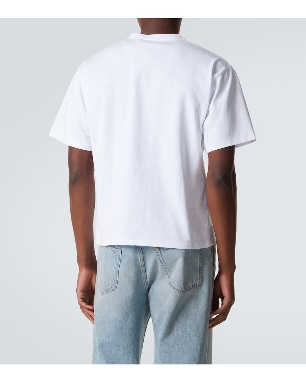 Saint Laurent White Cropped Cotton Jersey T-Shirt for men
