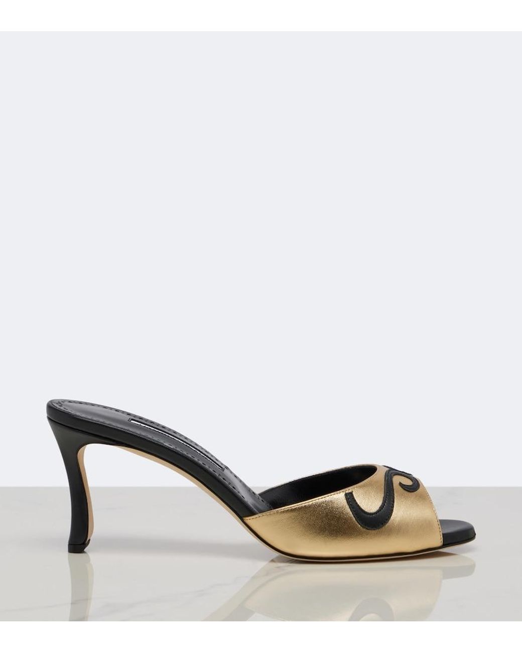 Manolo Blahnik Pintonamu Embroidered Metallic Leather Mules